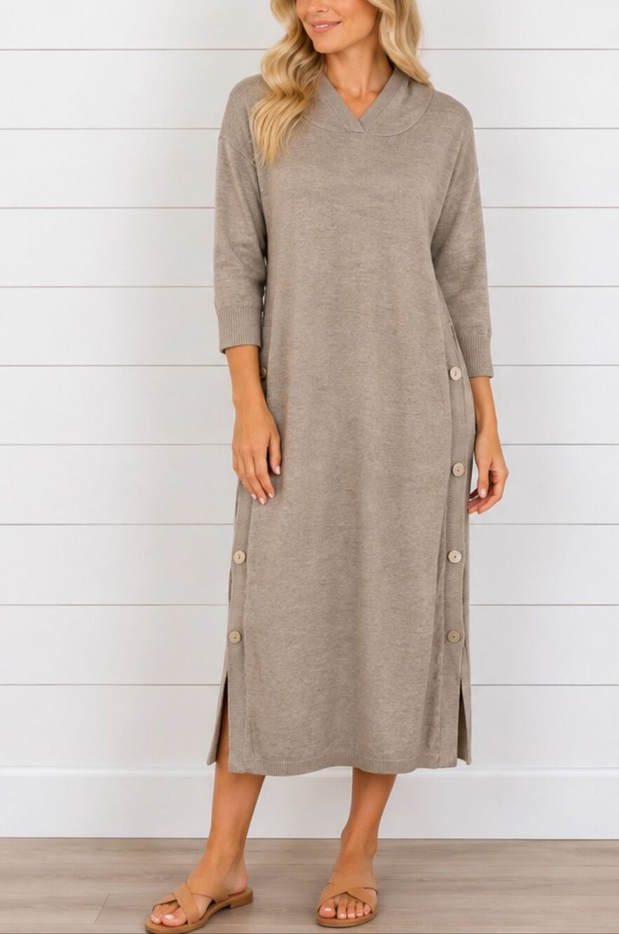 Soho NY and Co taupe long sweater dress button side small